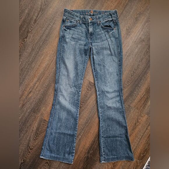 7 For All Mankind Jeans Women's Sz 26 A-Pocket Flare Low Rise Denim 27X31 GUC - Picture 2 of 10